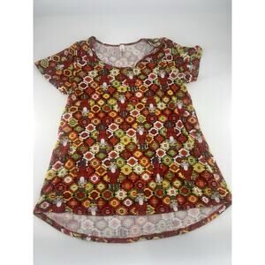 Lularoe Shirt Womens Medium Christmas Multicolor Red Santa Holiday Short Sleeve